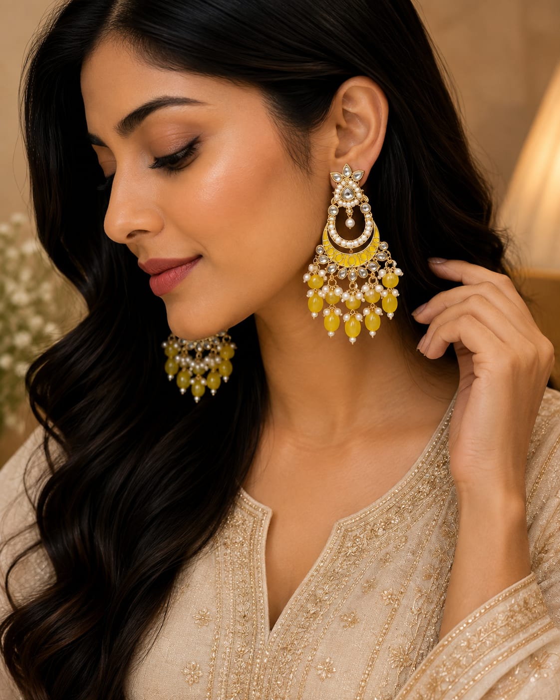 Amber Blossom Kundan Danglers