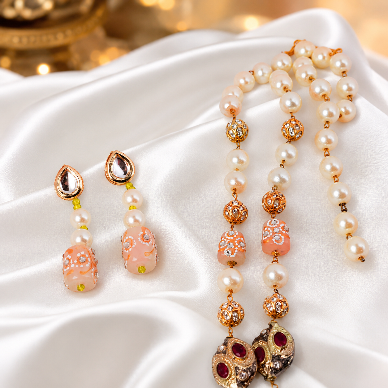 Double line Shell Kundan Bead Mala