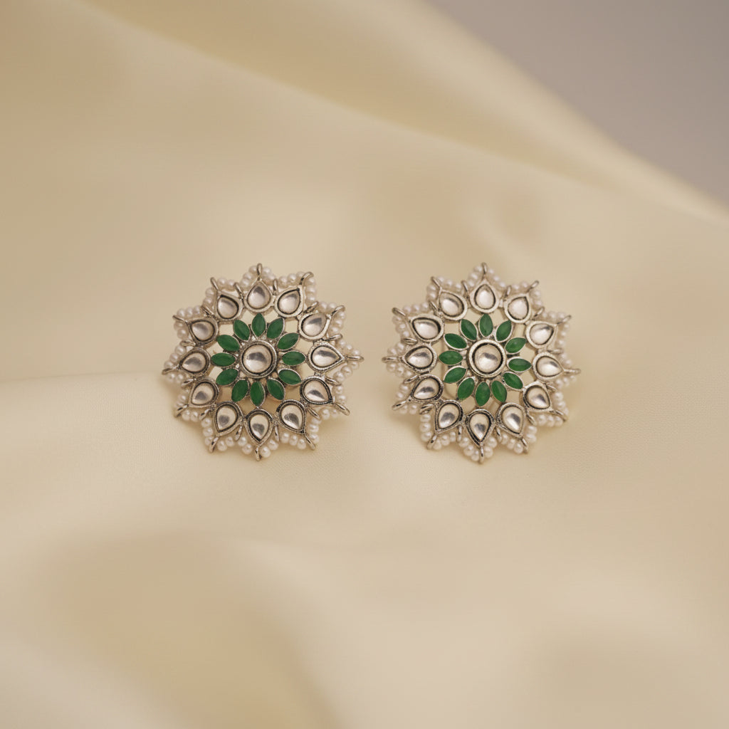 Green Flora Stud Earrings for women| Glamnaari