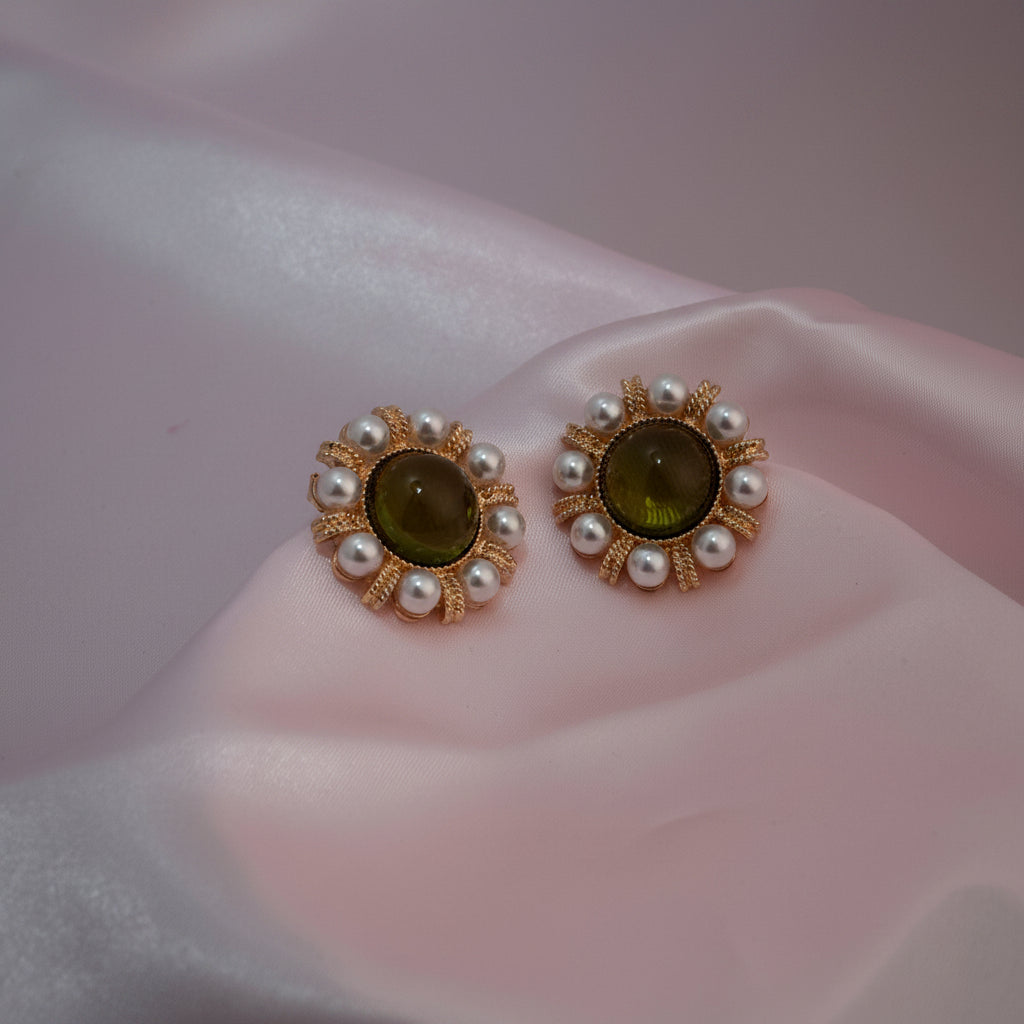 Olive Velvet Stud earrings for women