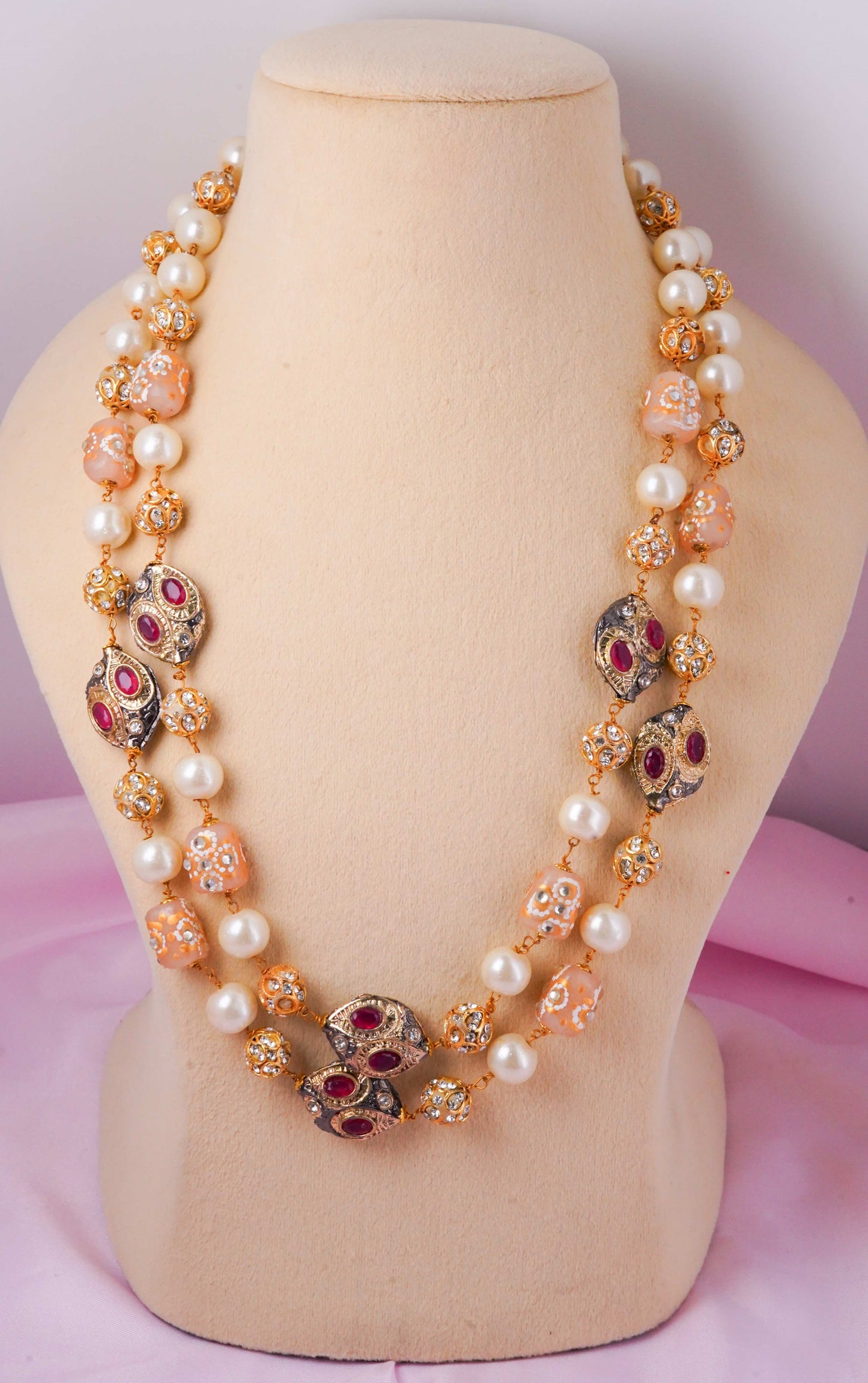 Double line Shell Kundan Bead Mala