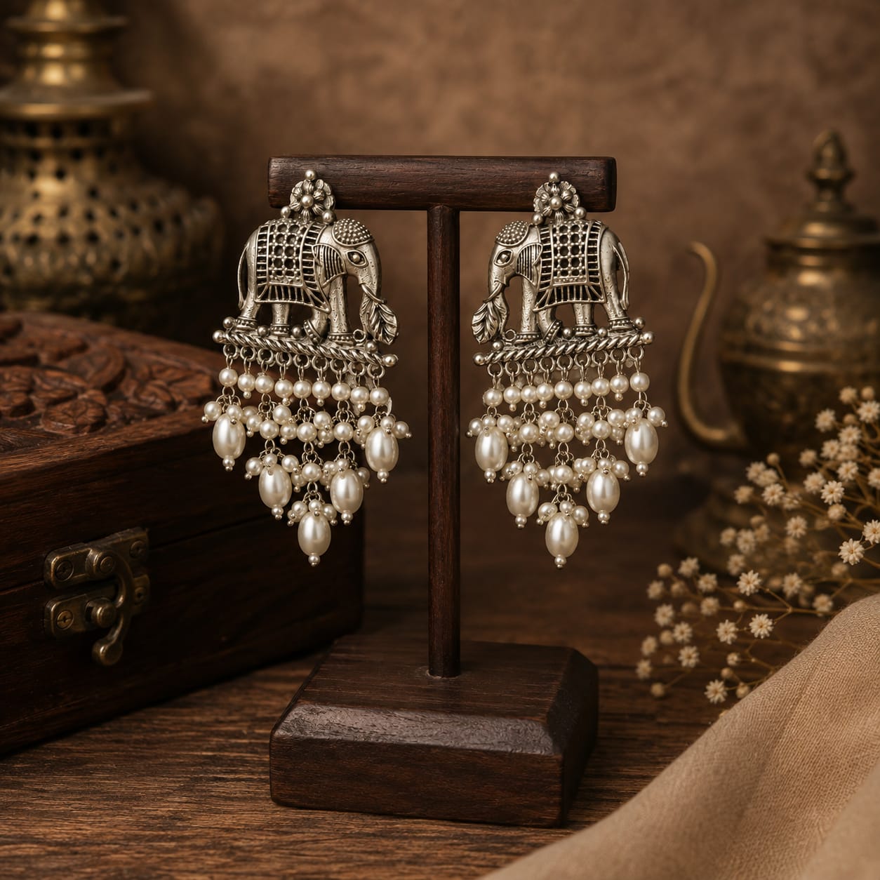 Gajraj Silver Pearl Jhumka