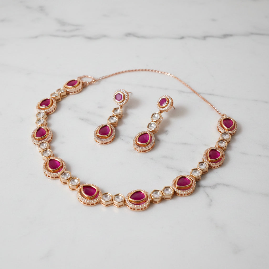 Rani Kundan Set – Pink Stone Necklace Jewellery
