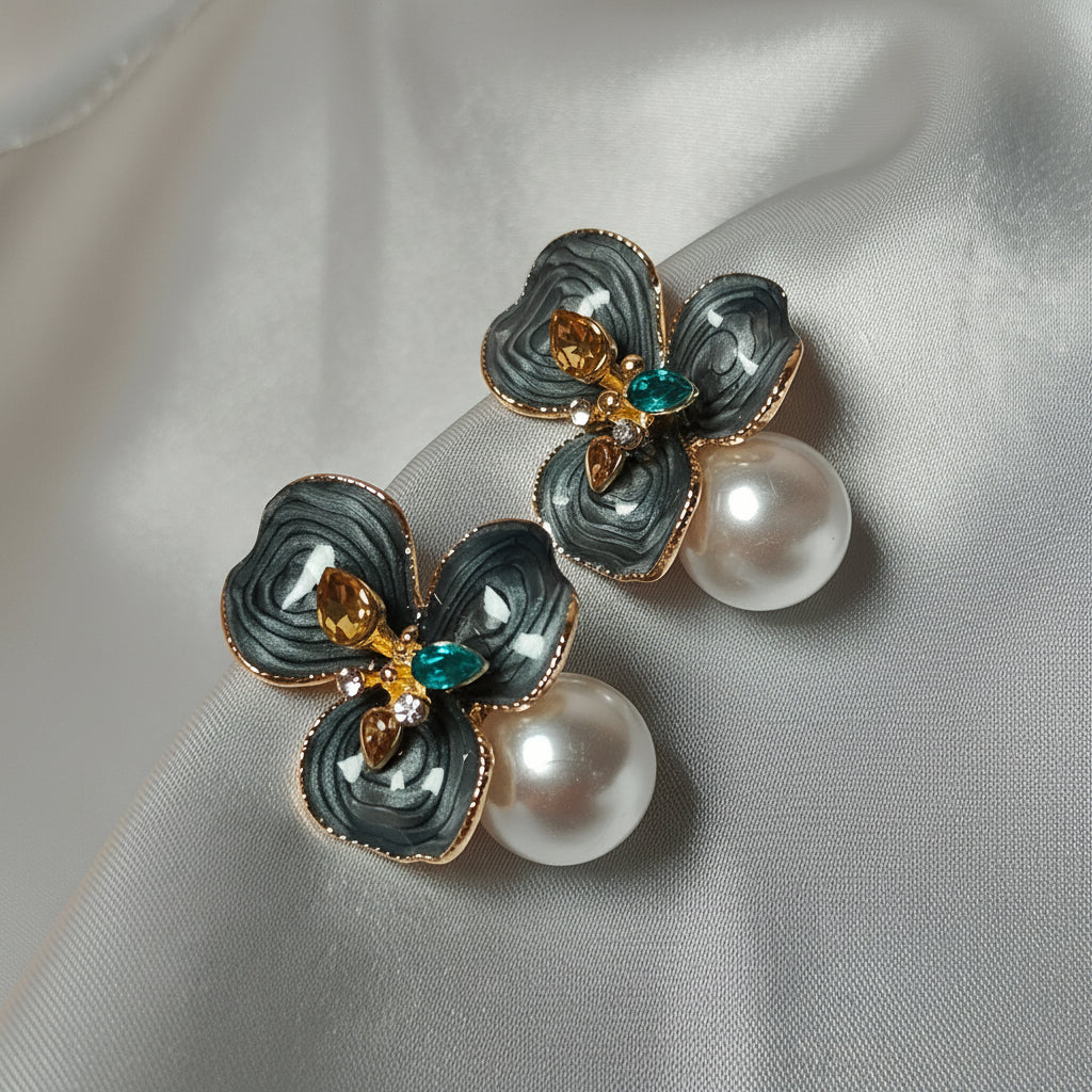 Noir Bloom Stud Earrings For women