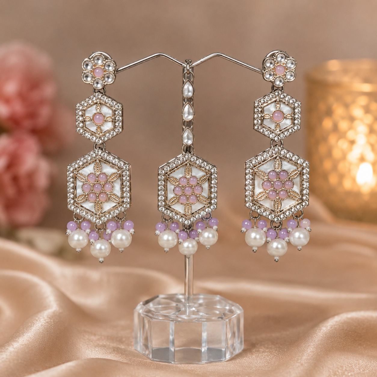 Lavender Hexa Choker – Kundan Pearl Necklace Jewellery