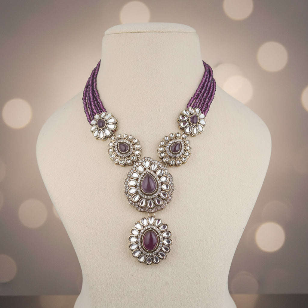 Lilac Double pendant Necklace Set