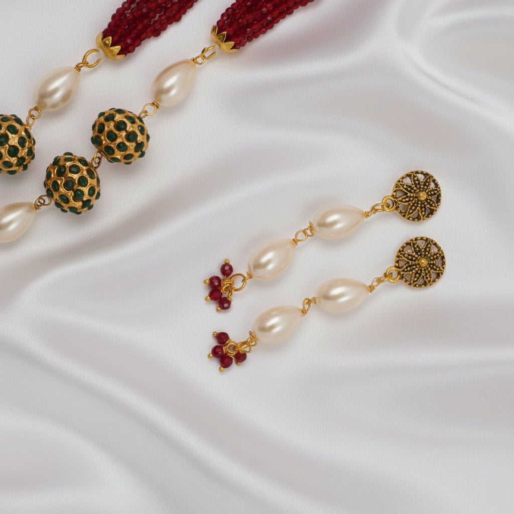 Meenakari Maroon ball beaded Mala