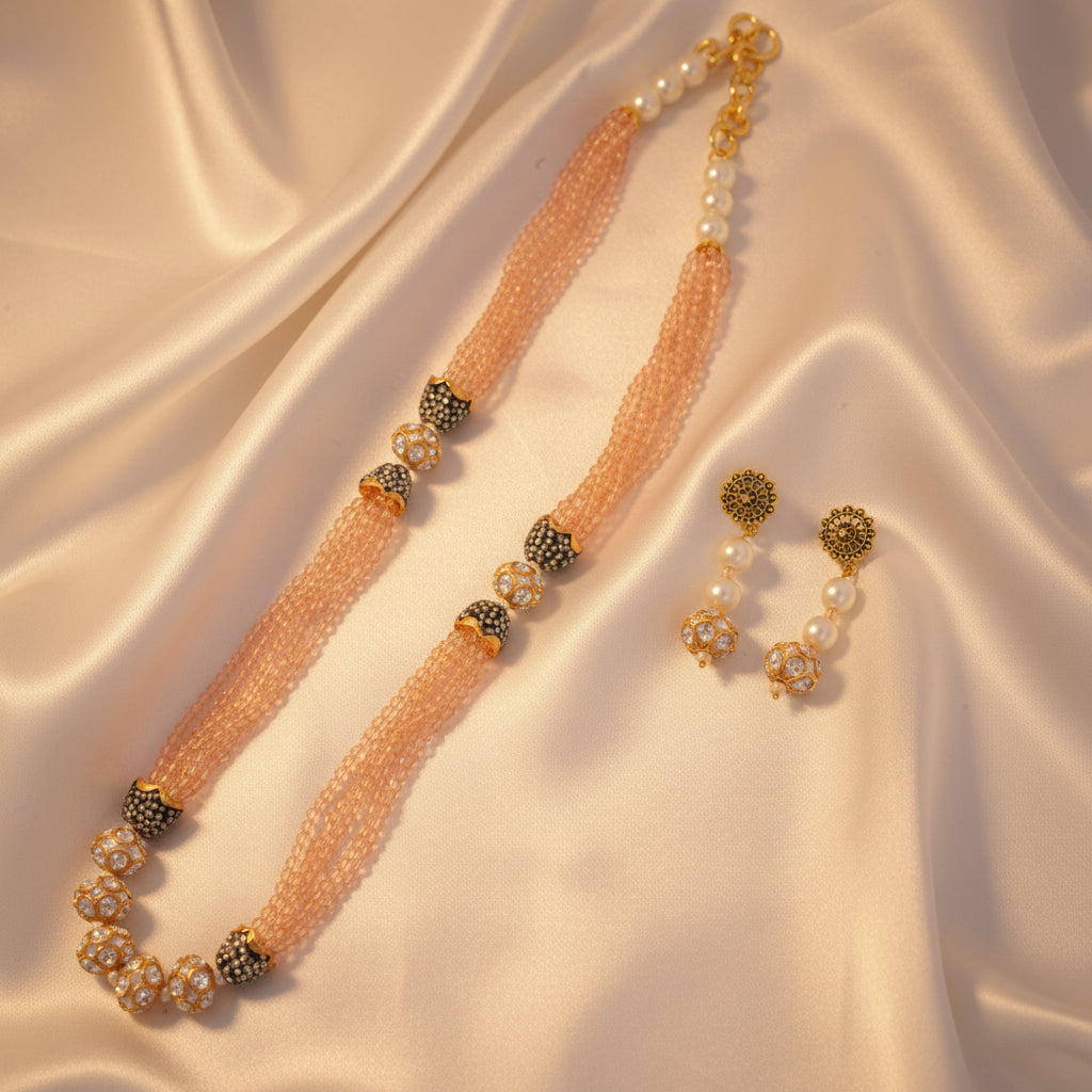 Meenakari Bead Ball Mala Peach Colour