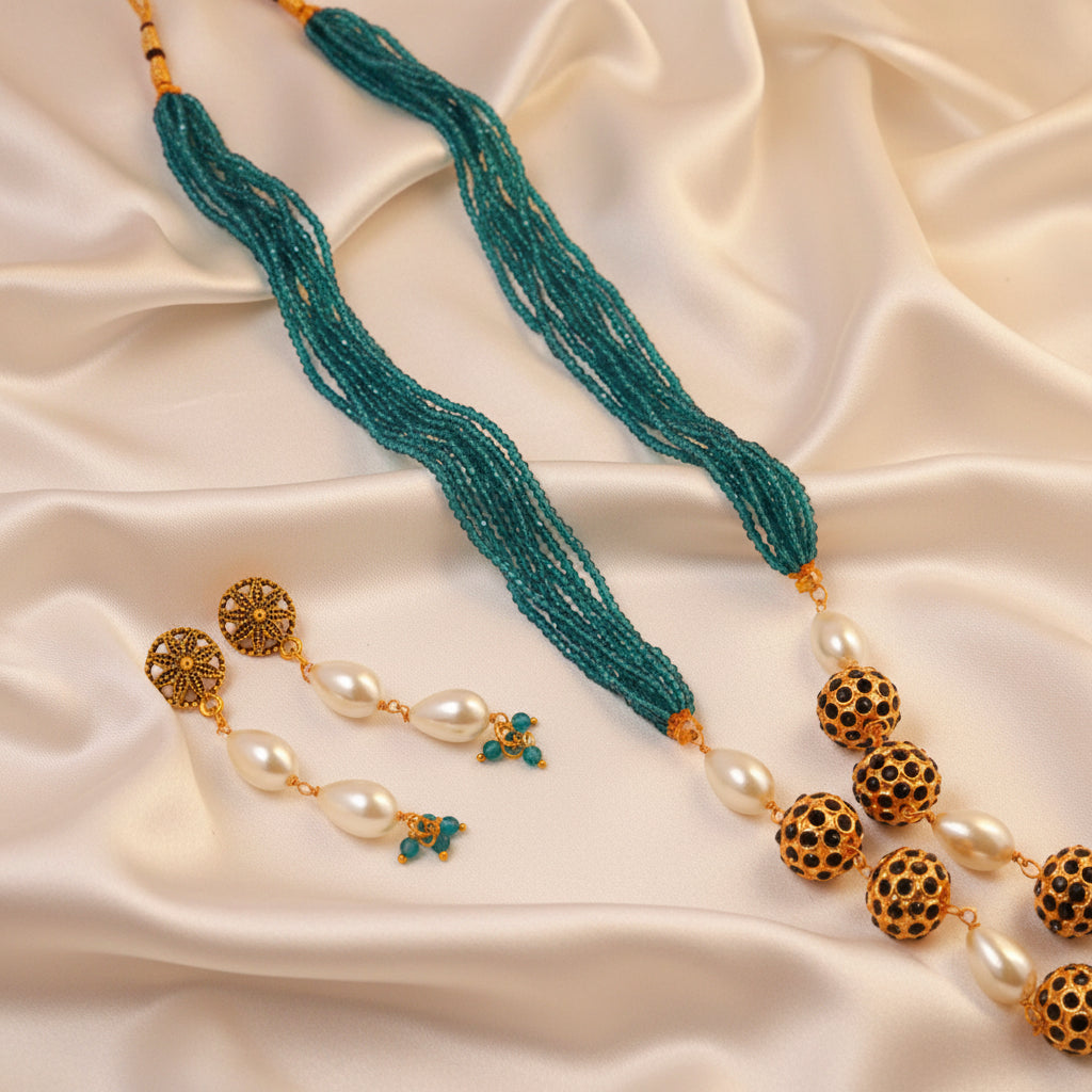 Meenakari Bead Sea Green Mala