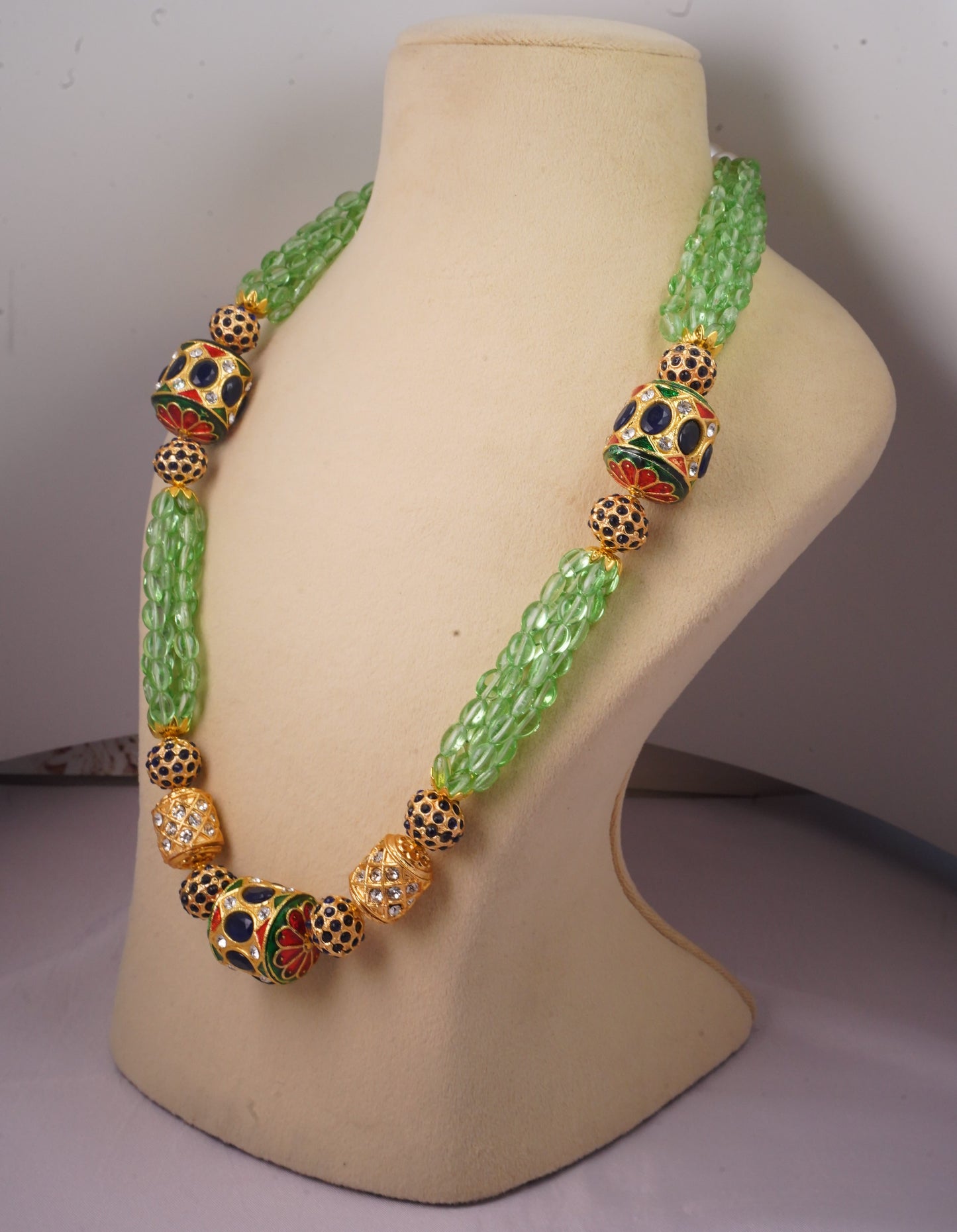 Meenakari Drum bead Mala Mint Green