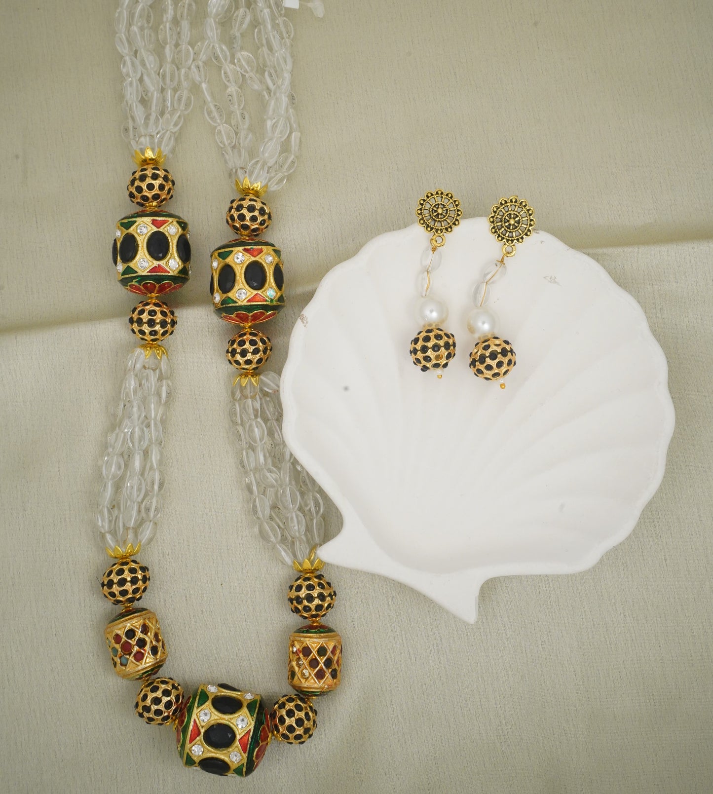 Meenakari Drum Bead Mala White