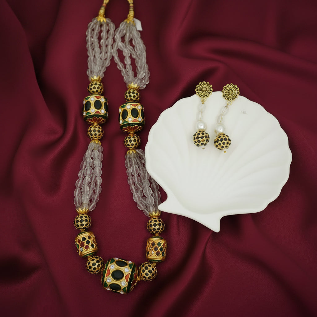 Meenakari Drum Bead Mala White