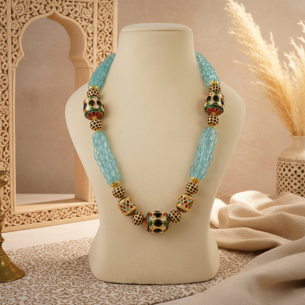 Meenakari Drum Bead Mala Firozi