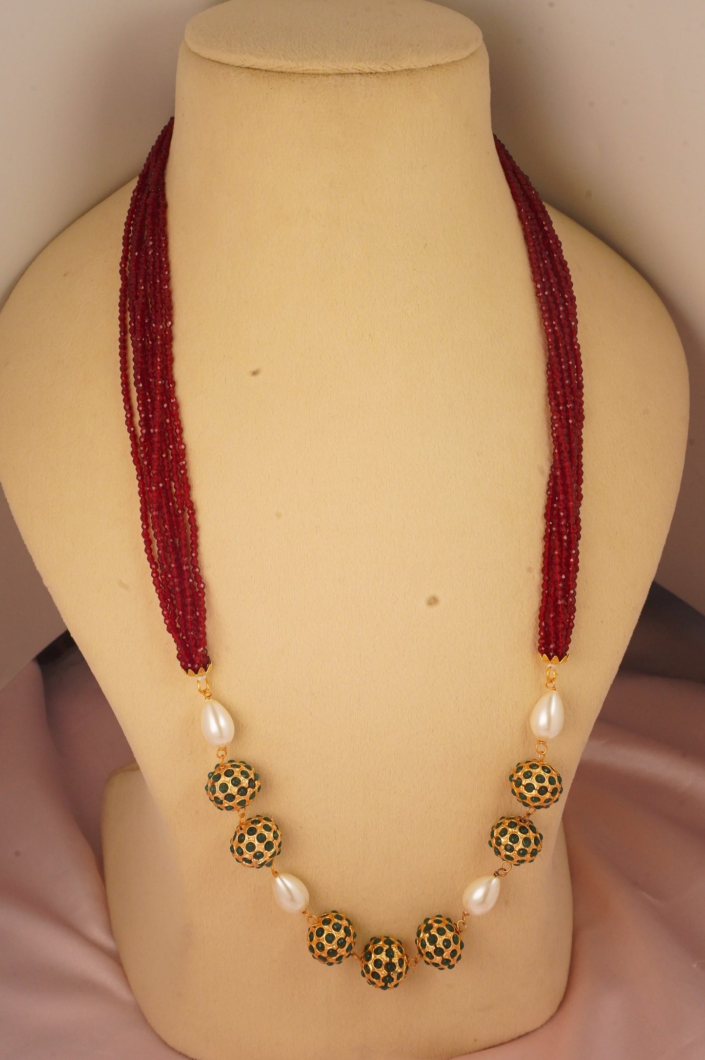 Meenakari Maroon ball beaded Mala
