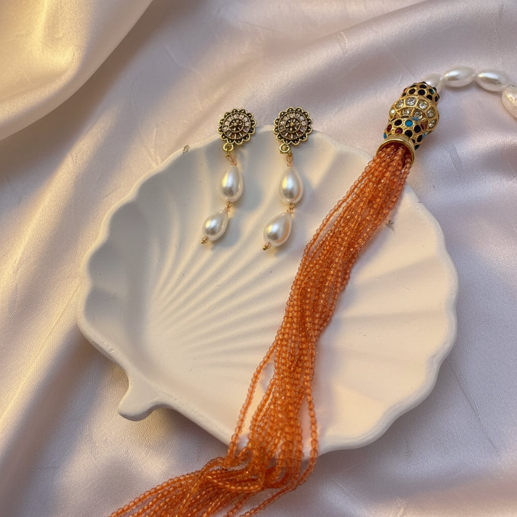 Meenakari pearl peach seed bead Mala