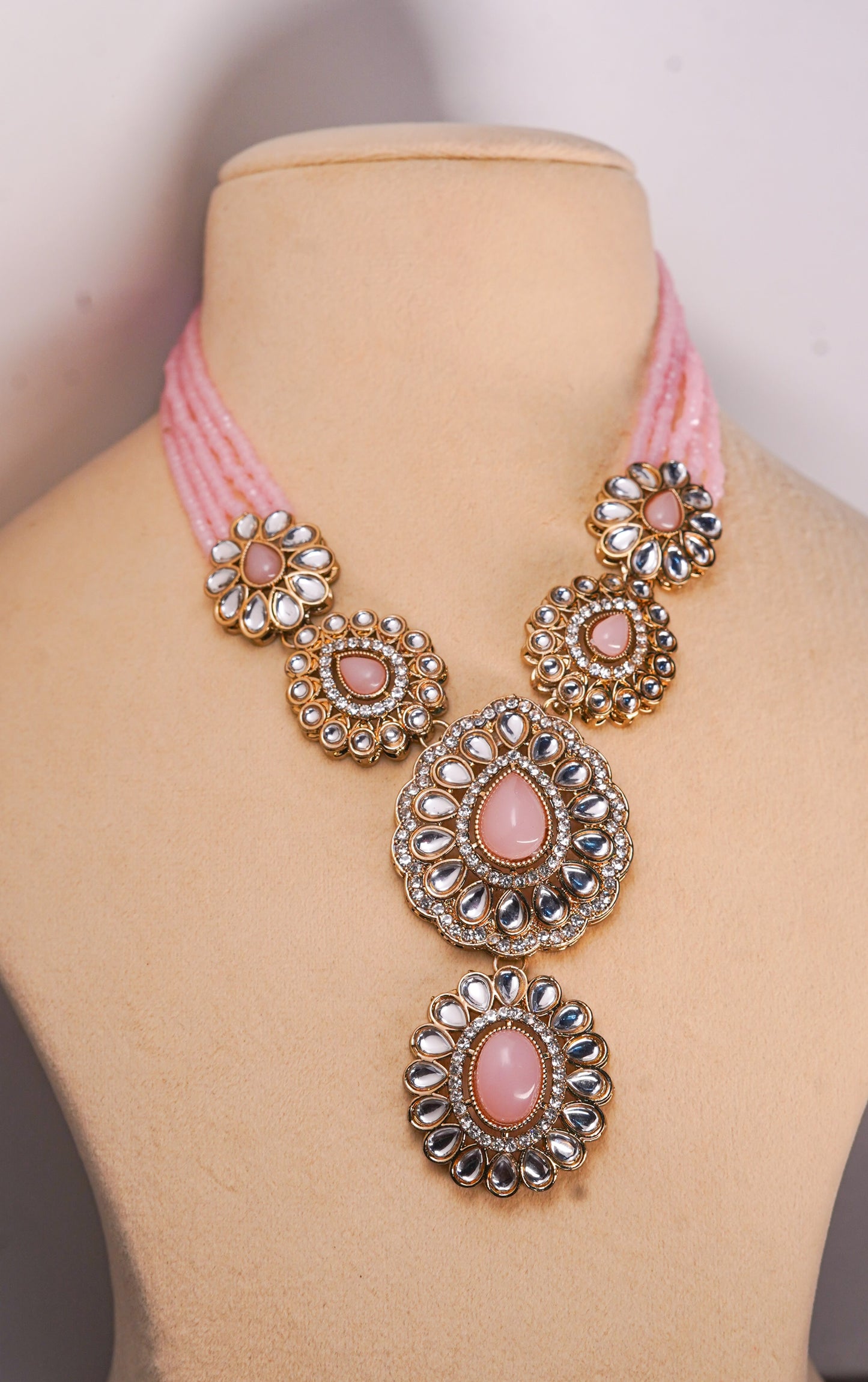 Pastel Pink Double pendant Necklace Set