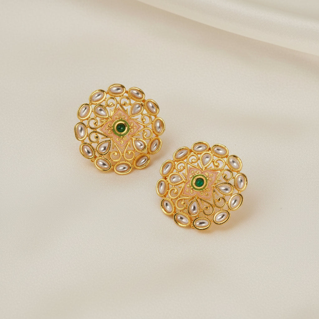 Kundan Earrings Studs| Glamnaari
