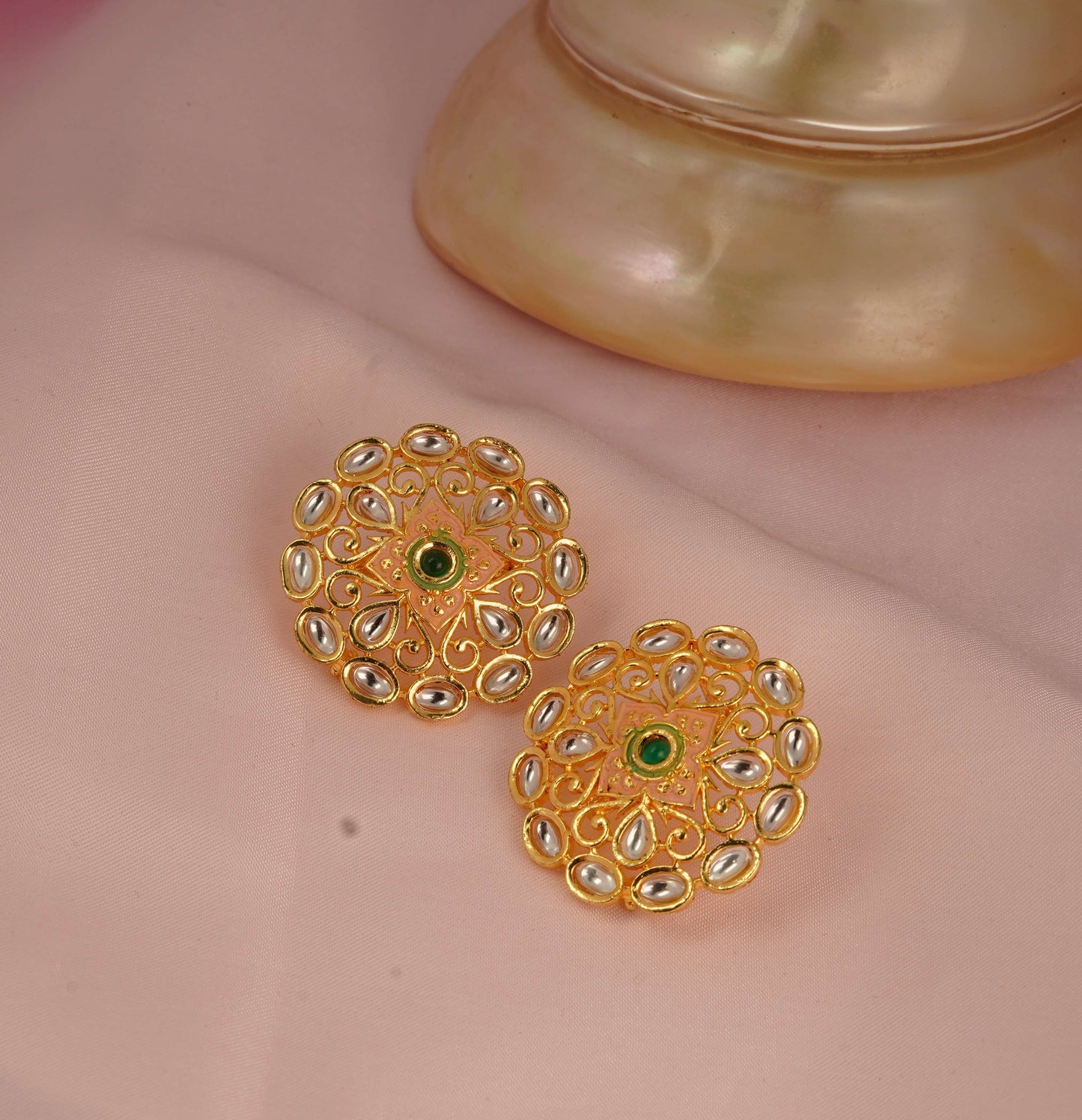 Kundan Earrings Studs| Glamnaari