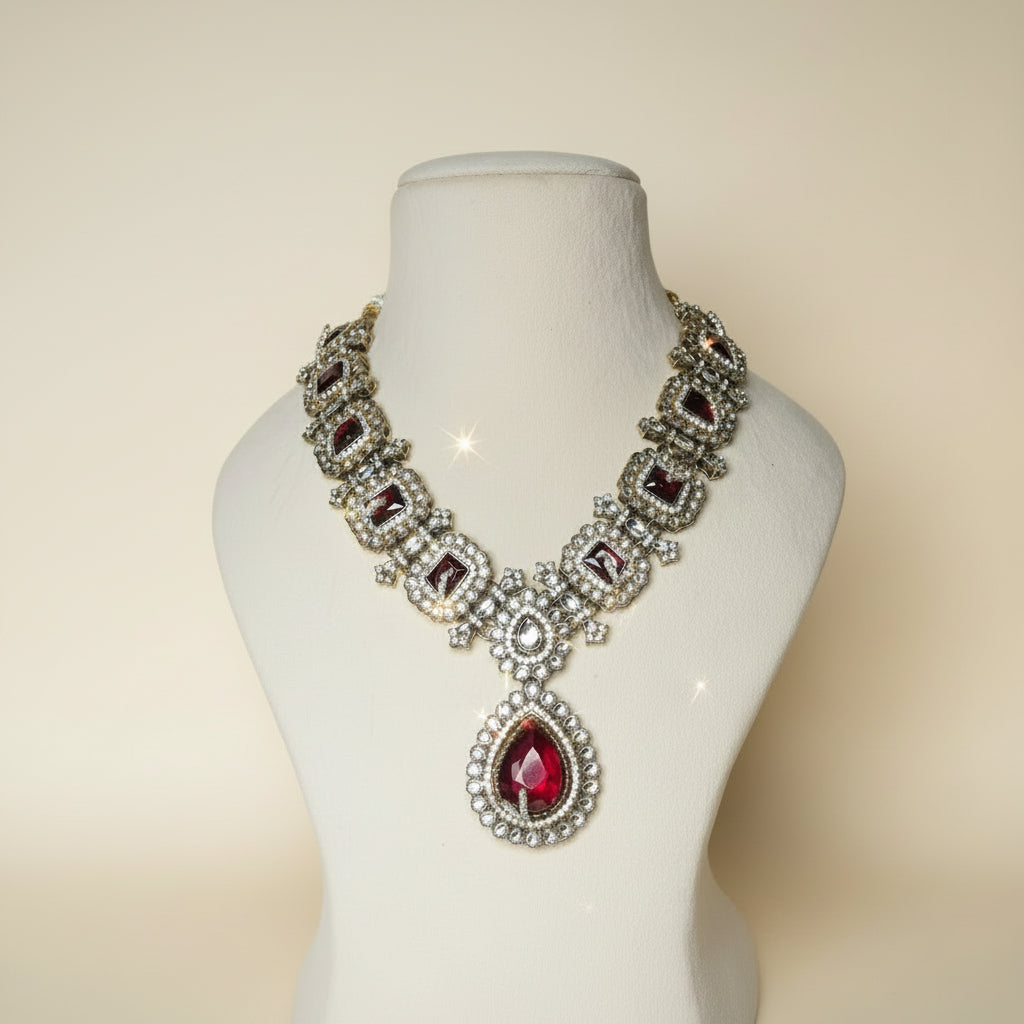 Trilume Red Set – Red Kundan Necklace Jewellery