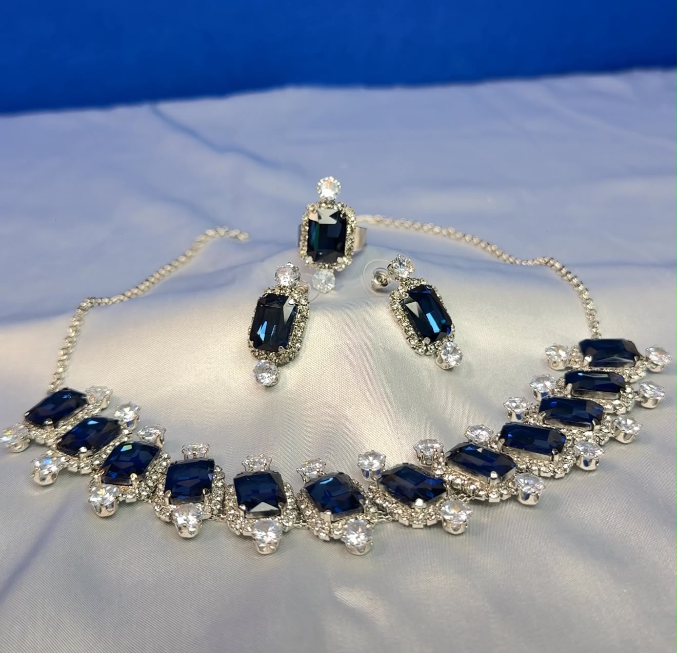 Korean Royal Blue Crystal Cascade Set