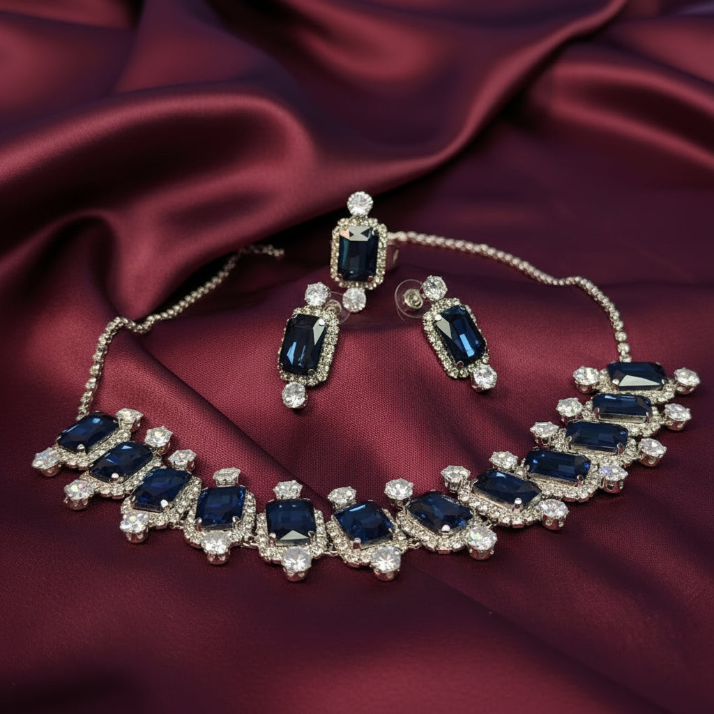 Korean Royal Blue Crystal Cascade Set
