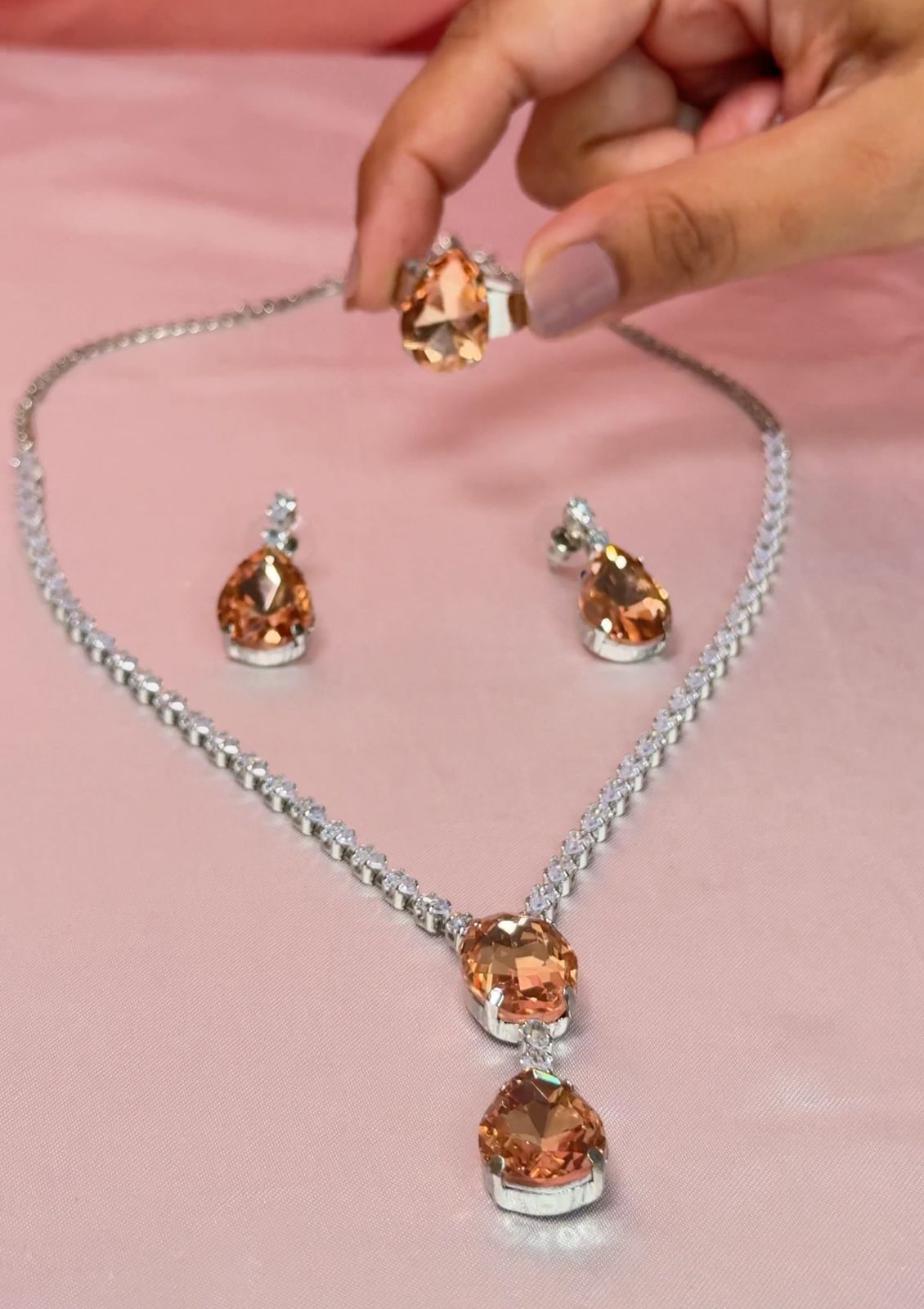 Peach Double Teardrop Pendant Set