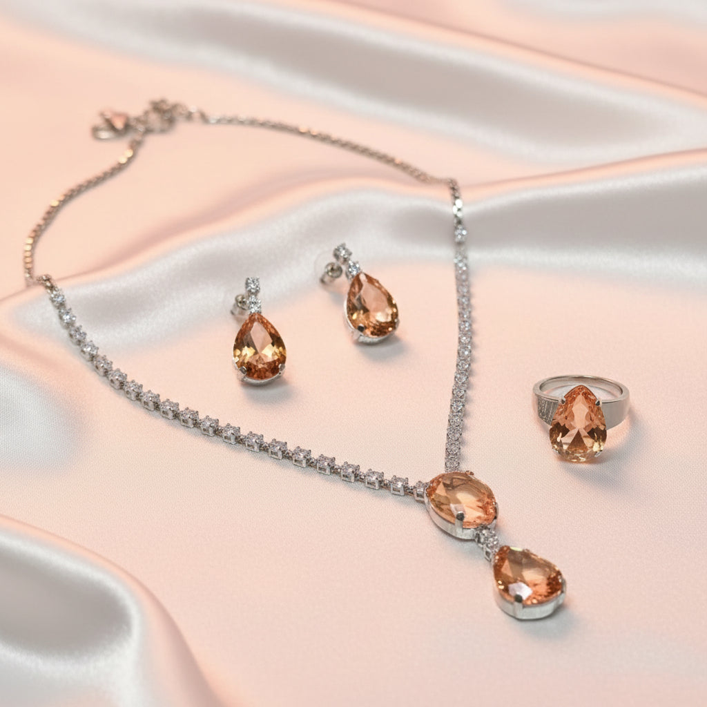 Peach Double Teardrop Pendant Set