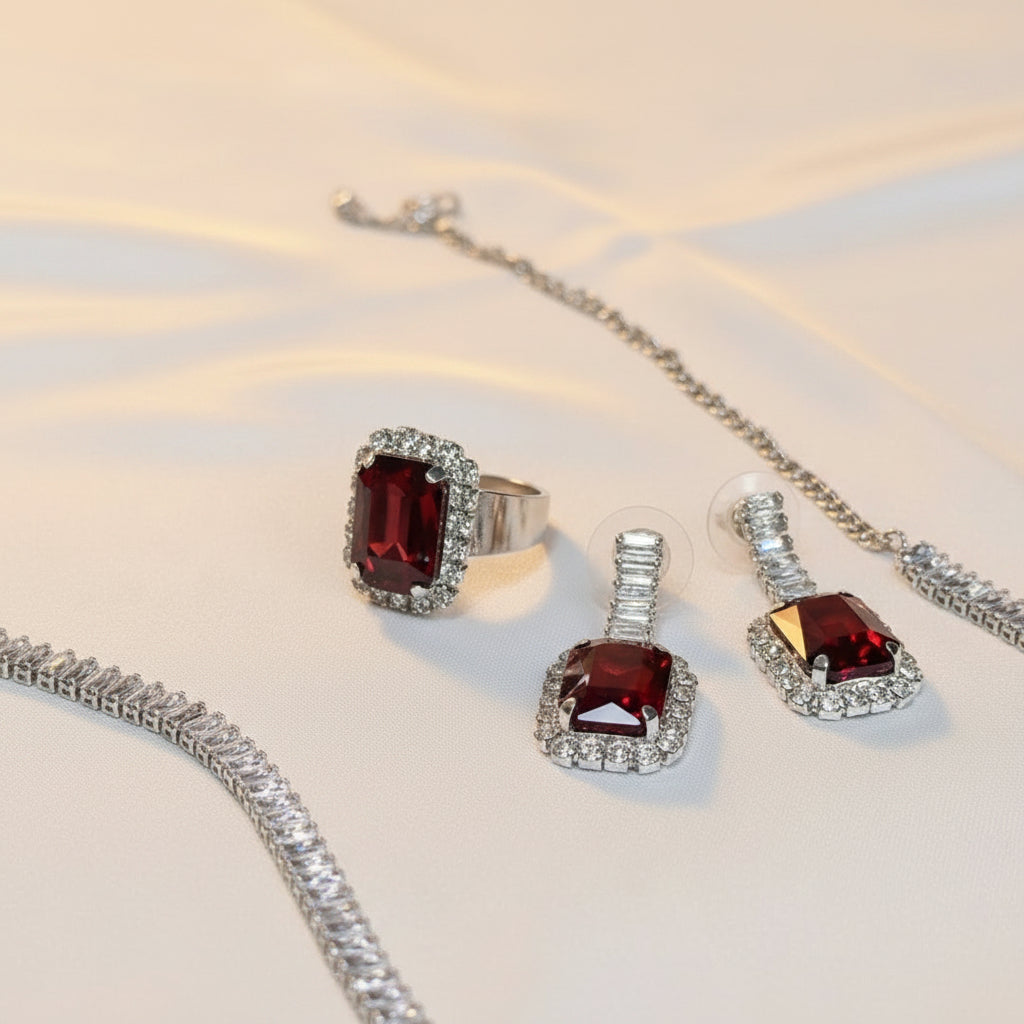 Wine Red Crystal Pendant Set