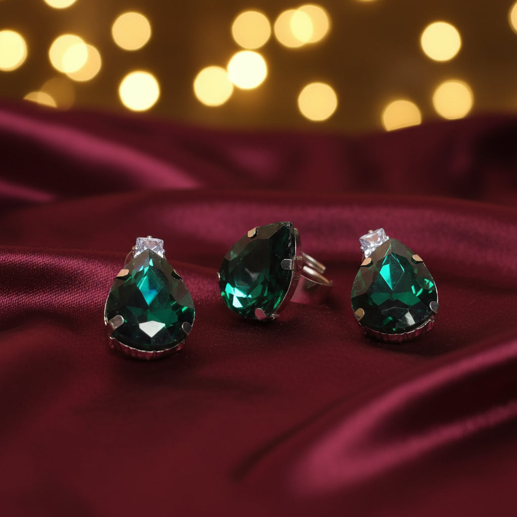 Korean Green Teardrop Glass Stone Set