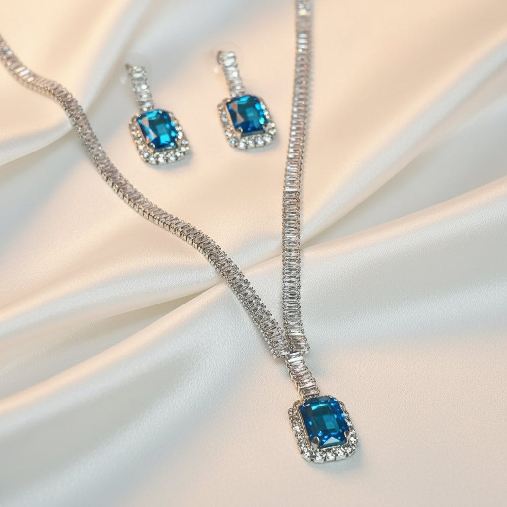 Firozi Crystal Pendant Set