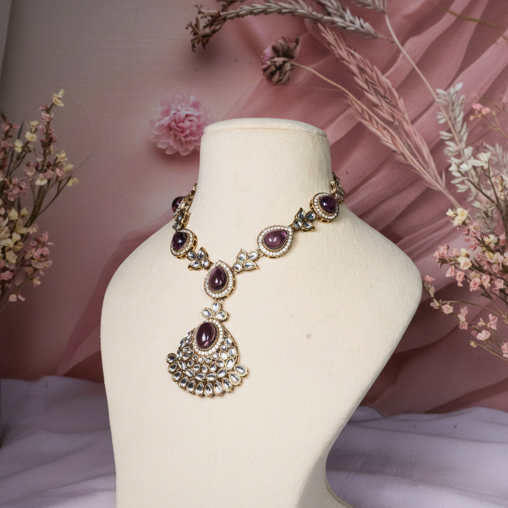 Wine Colour Necklace Set, Glamnaari