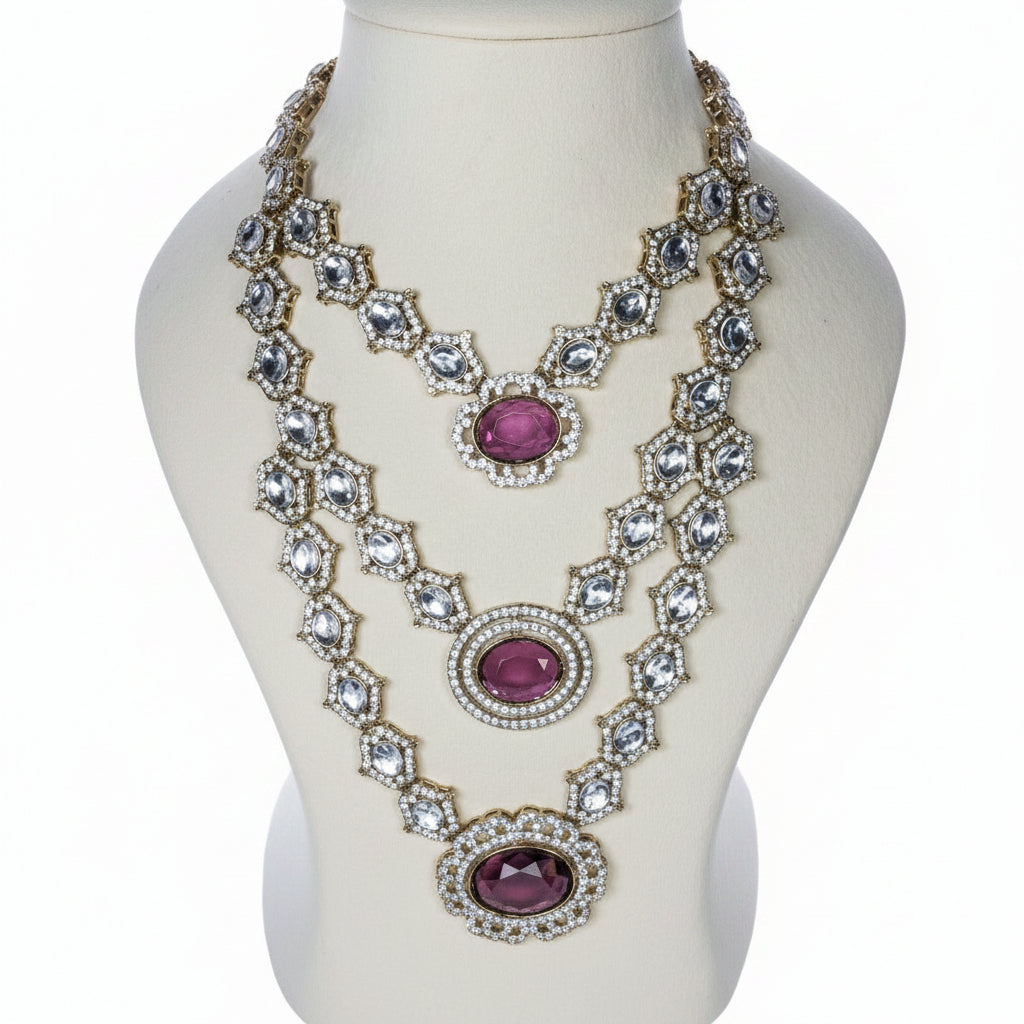 Ovale Triple Layer Set – Pink Layered Necklace Jewellery