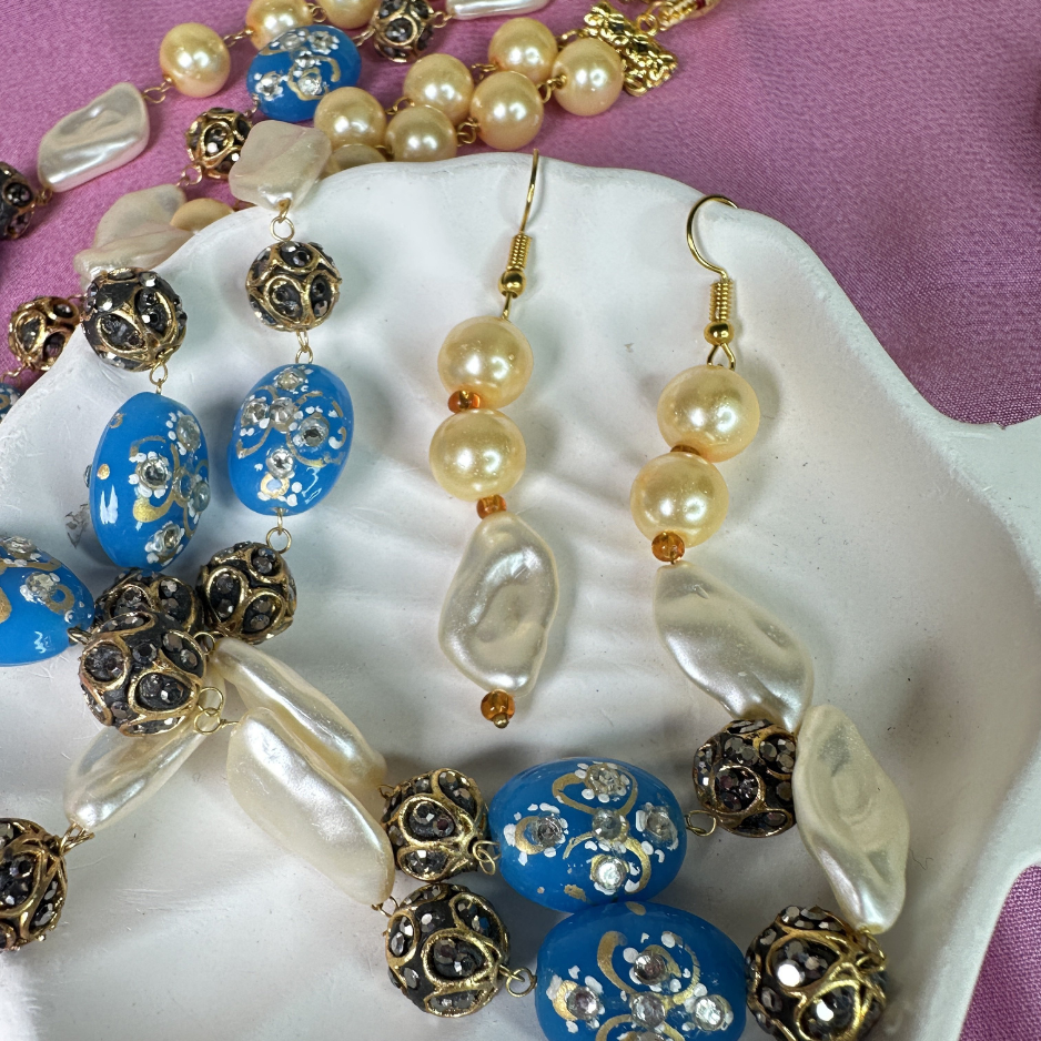 Royal Blue Pearl Dual-Layer Statement Mala