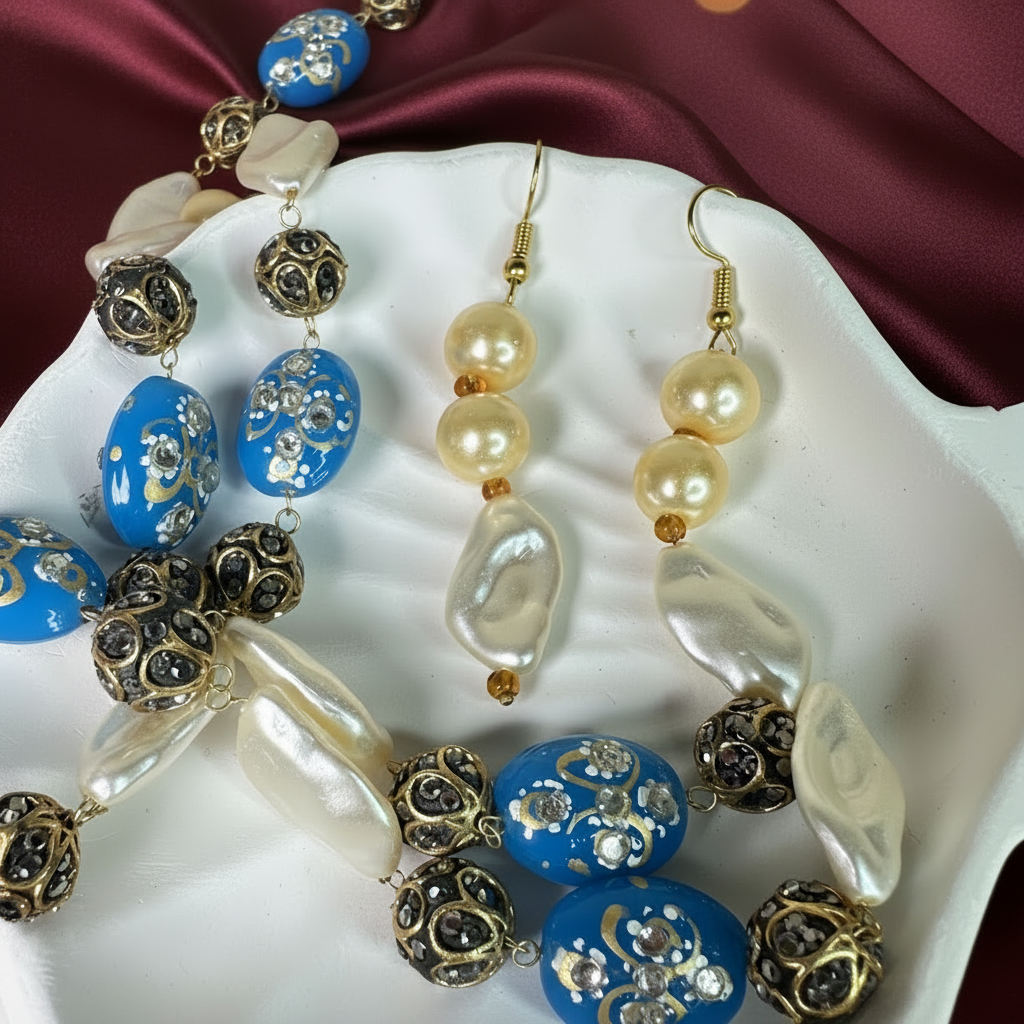 Royal Blue Pearl Dual-Layer Statement Mala