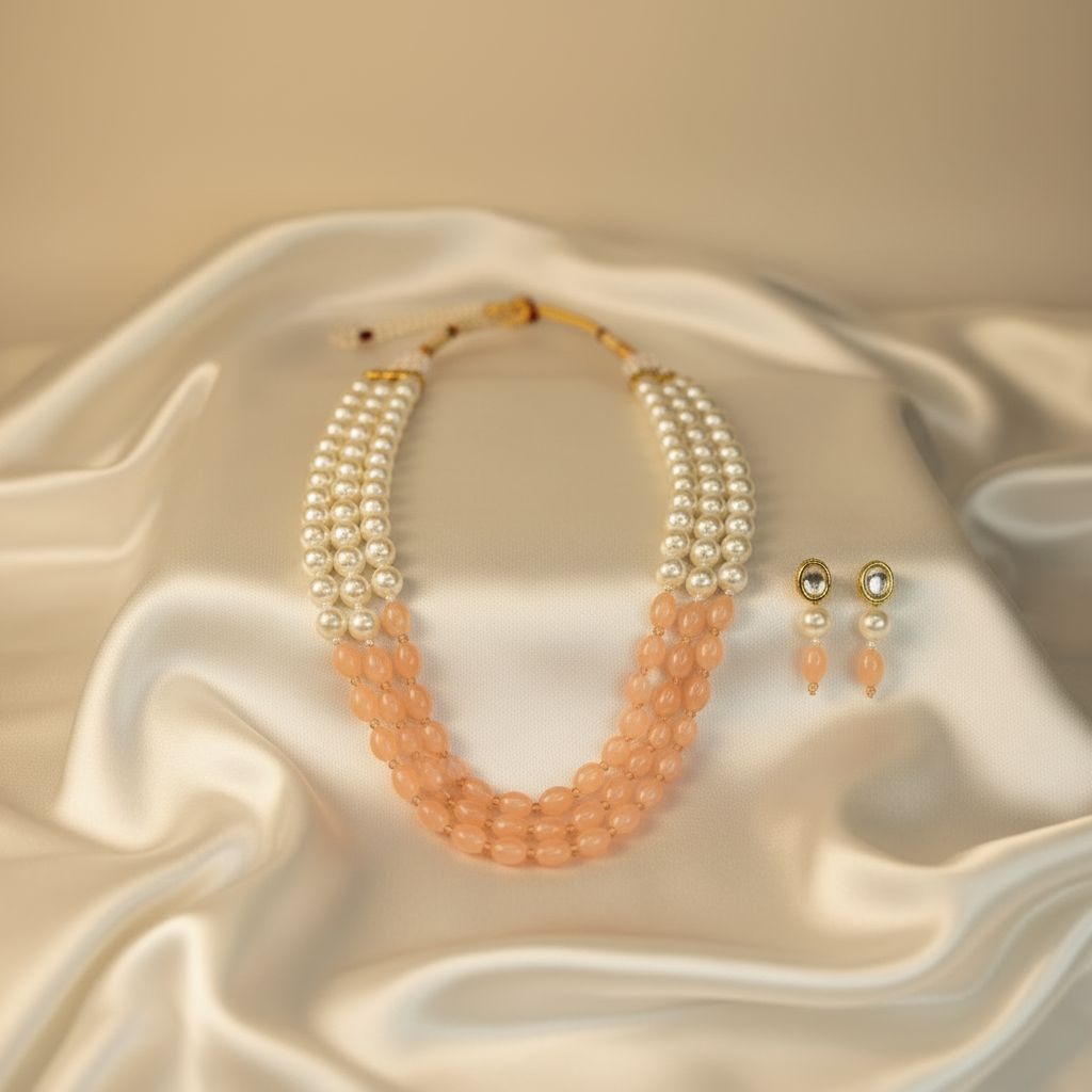 Blush Coral Pearl Layered Mala