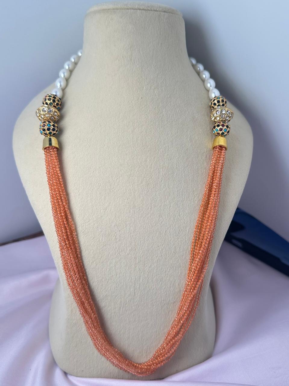 Meenakari pearl peach seed bead Mala