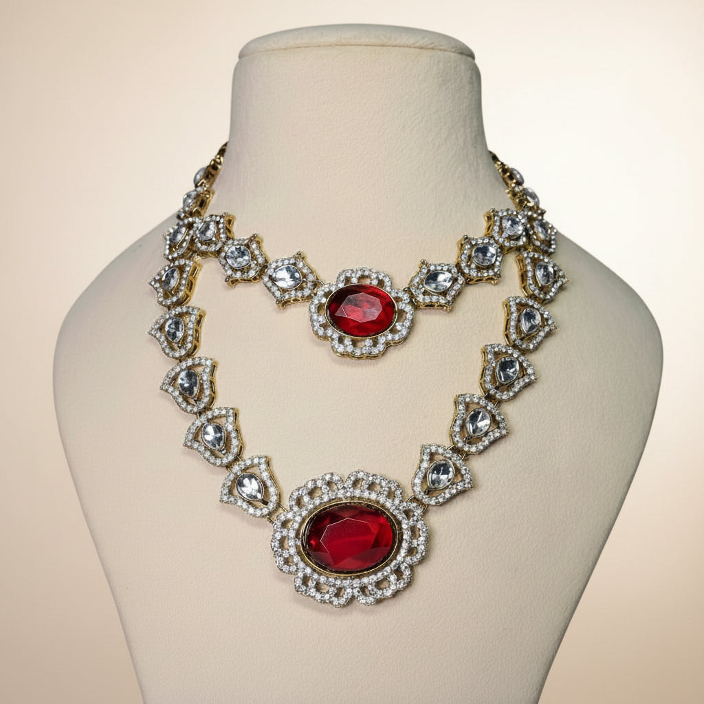 Ovale Red Strand – Red Double Layer Pendant Jewellery