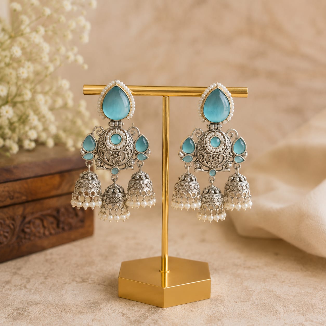 Prakriti Turquoise Silver Jhmuki