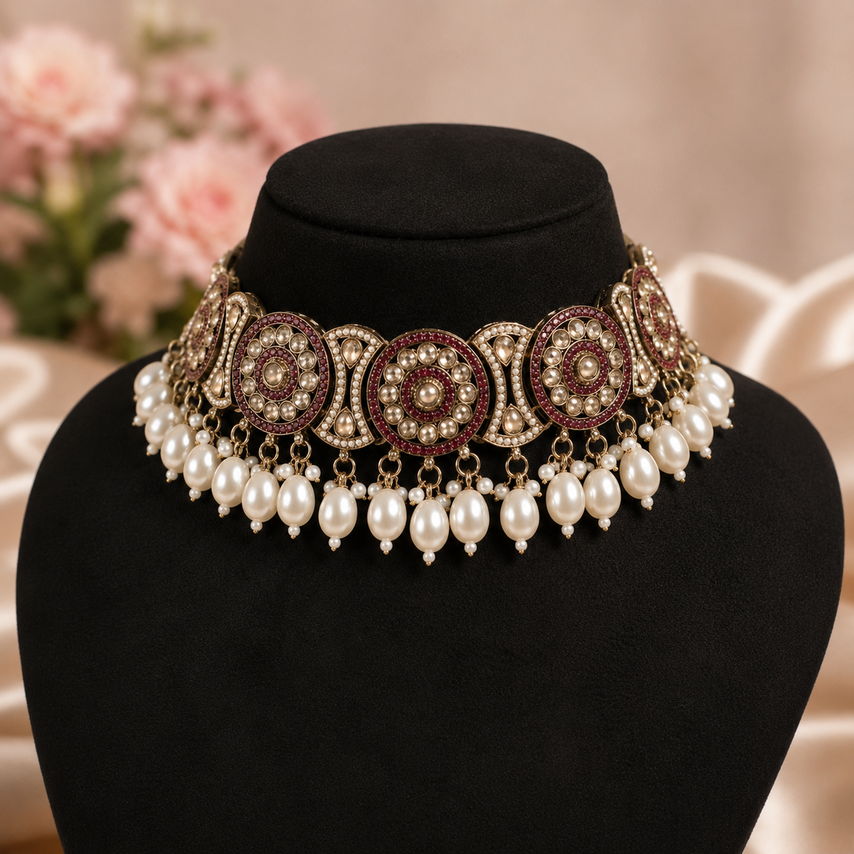 Vintage Wine Choker – Kundan Pearl Necklace Jewellery