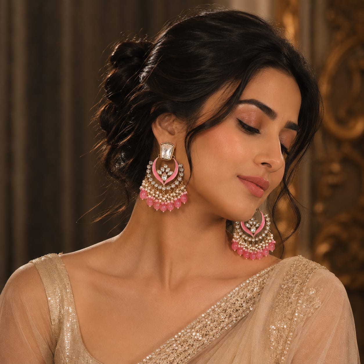 Amara Kundan Rose Pink Earring