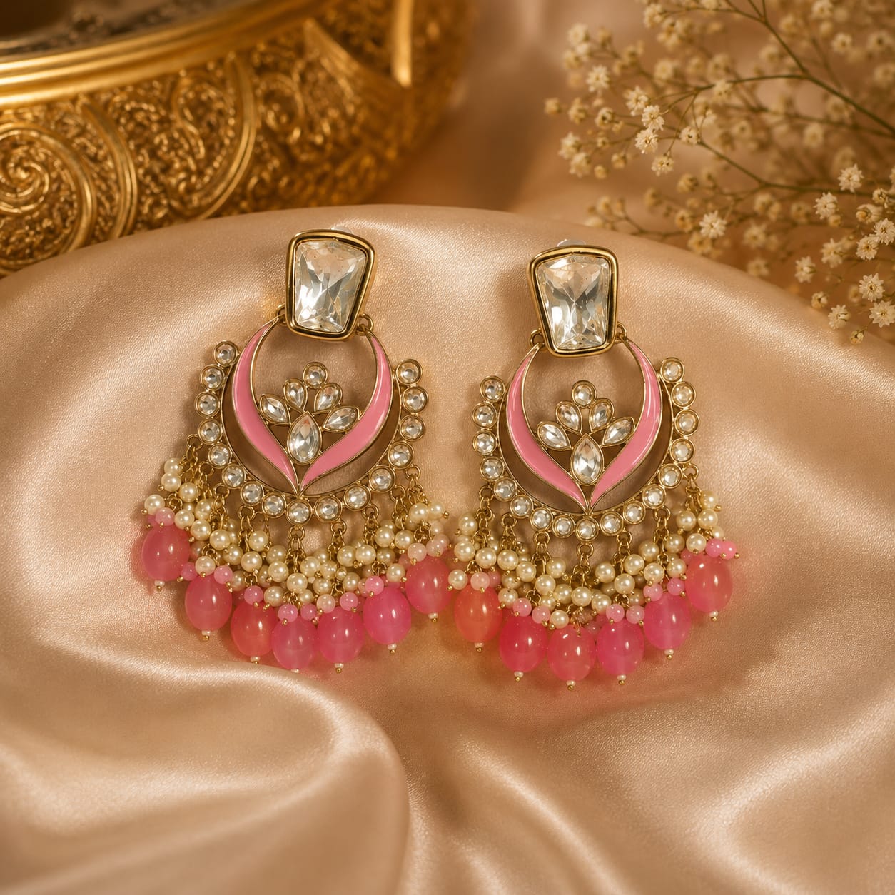Amara Kundan Rose Pink Earring