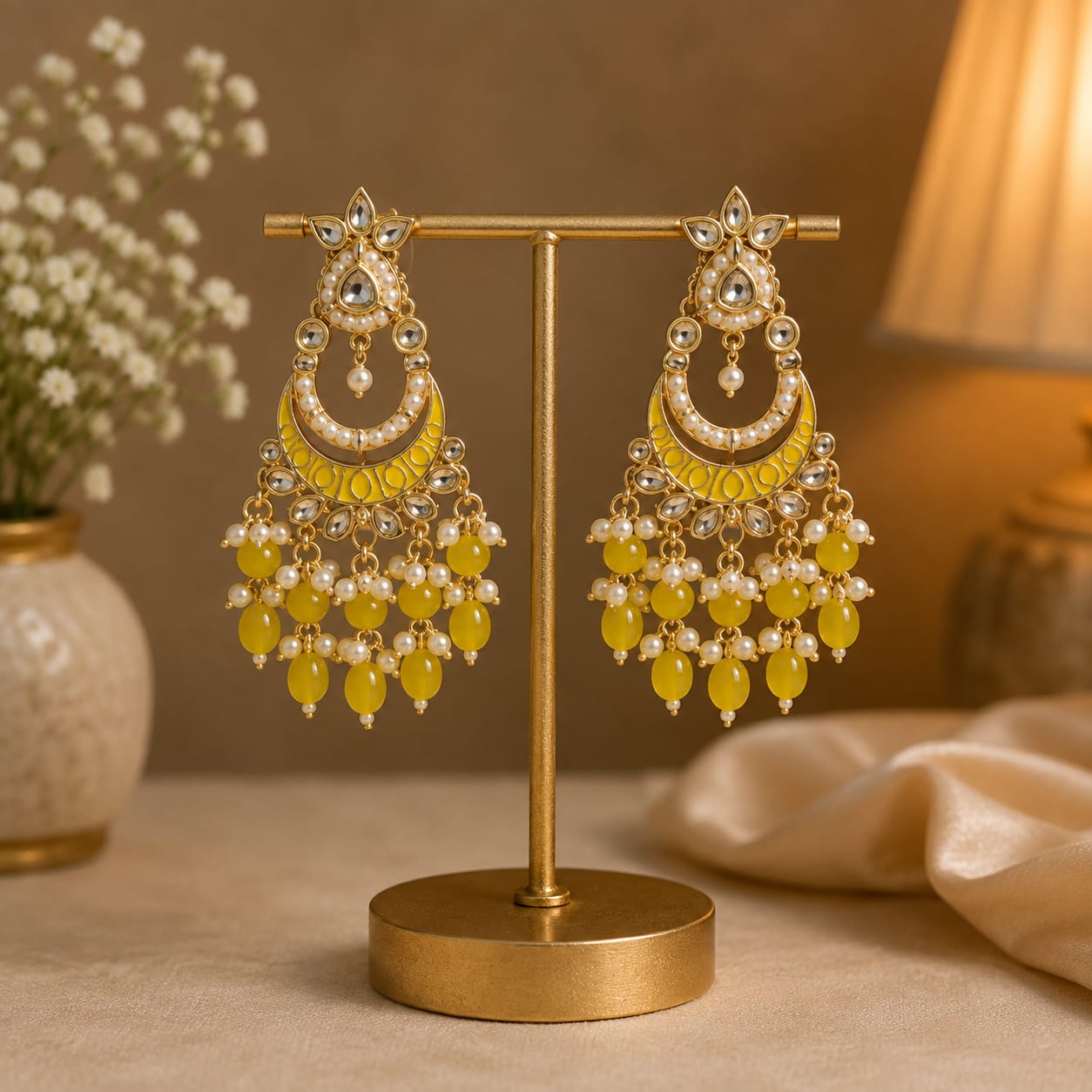 Amber Blossom Kundan Danglers