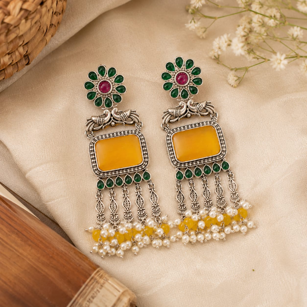 Amber Silver Danglers
