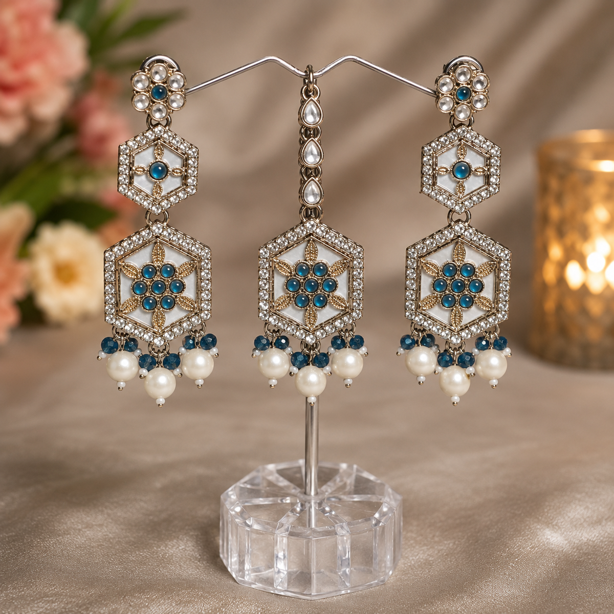 Blue Hexa Choker – Kundan Pearl Choker Jewellery