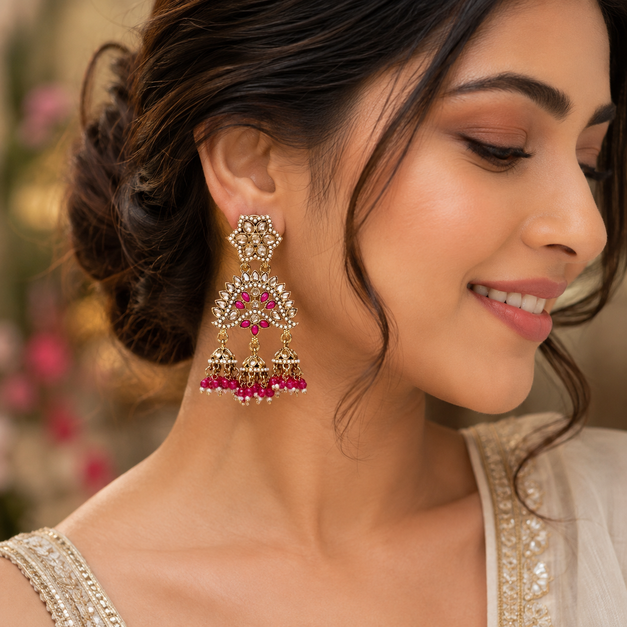Rani Pink Chandani Kundan Earrings