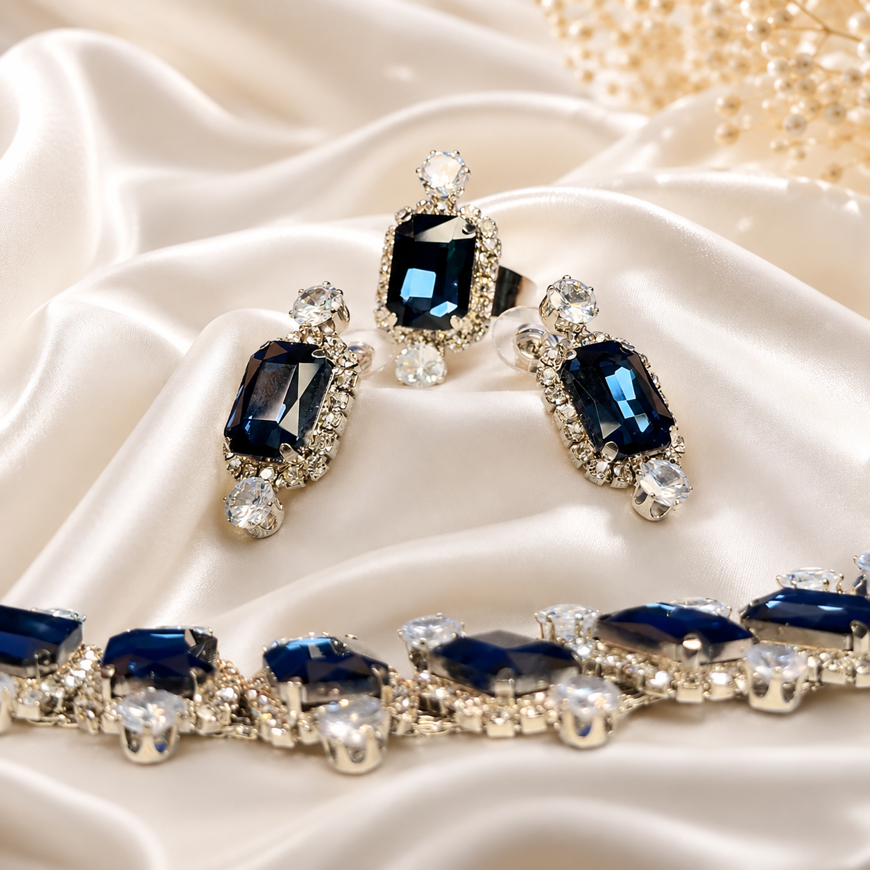 Korean Royal Blue Crystal Cascade Set