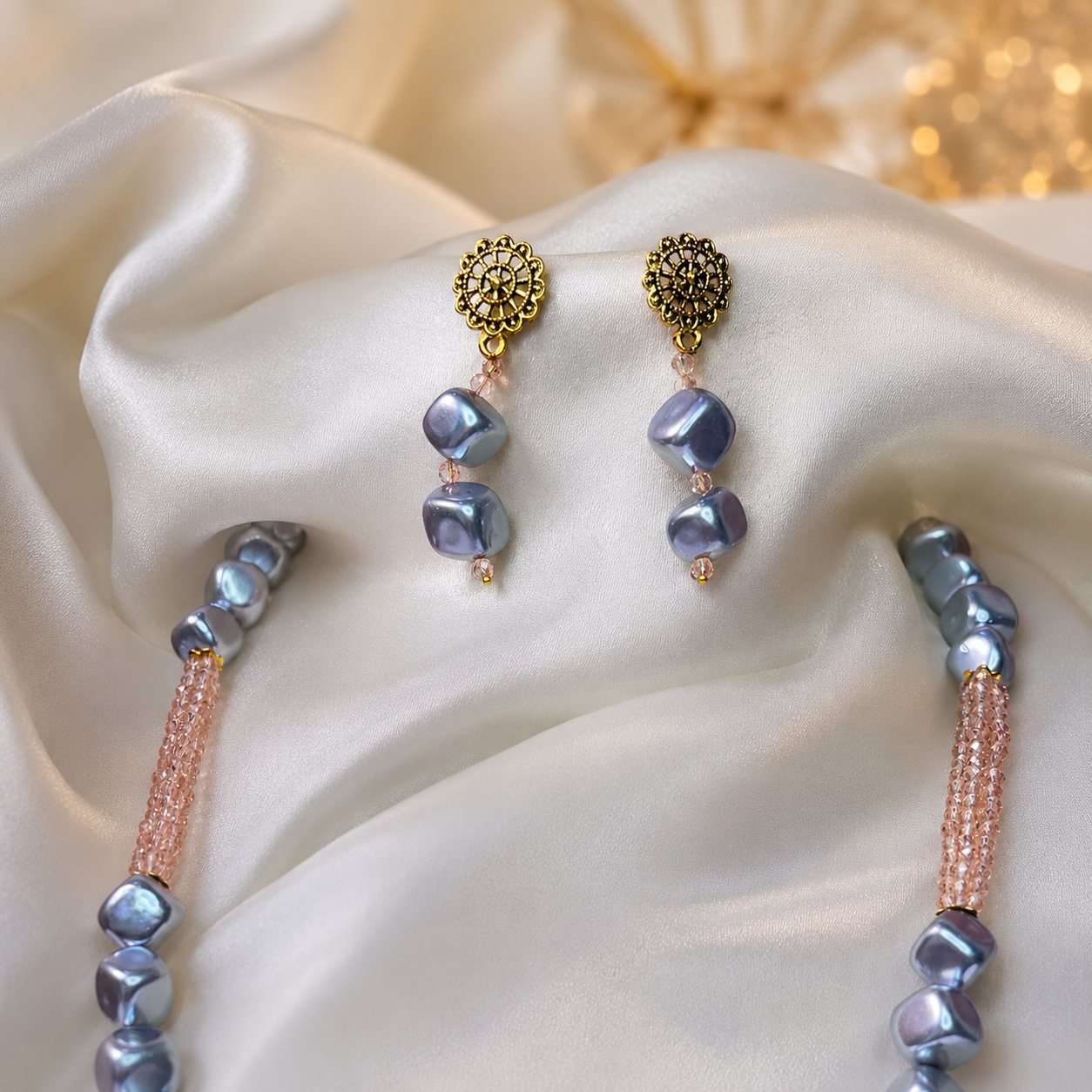 Wheat Quadra Metallic Bead Mala