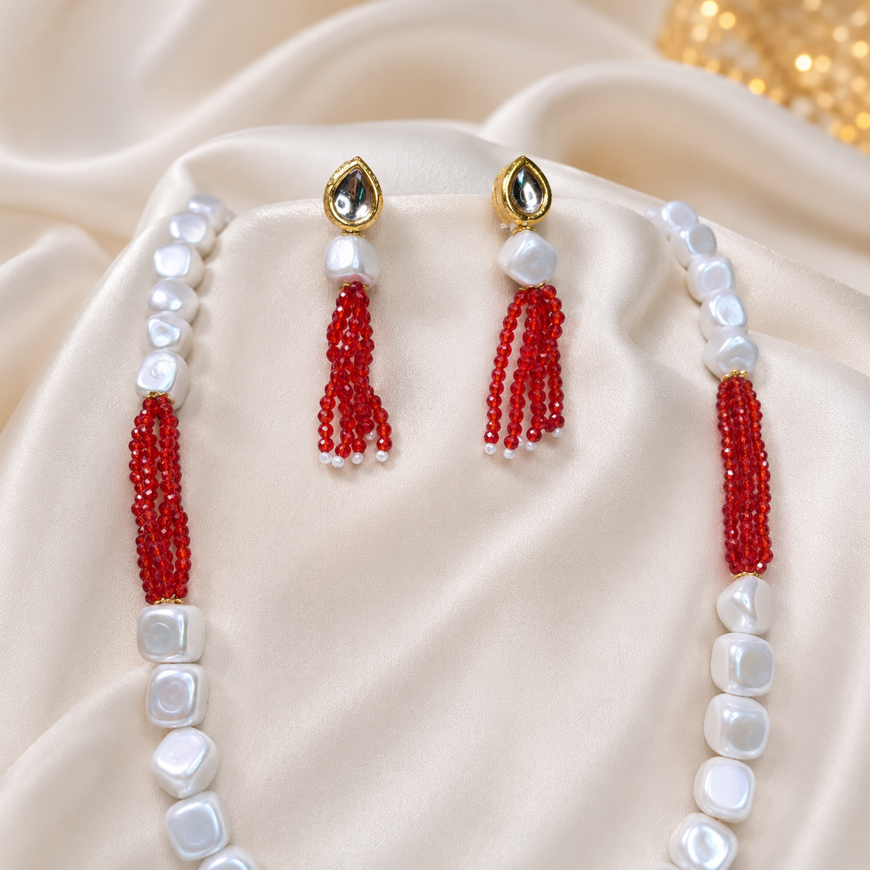 Red Quadra White Bead Mala