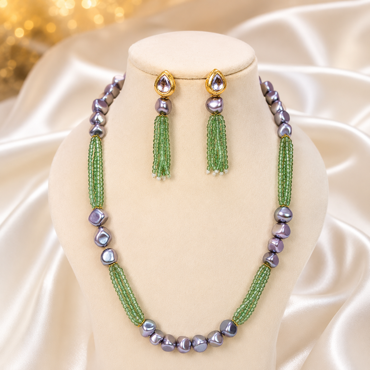 Sea Green Quadra Metallic Bead Mala