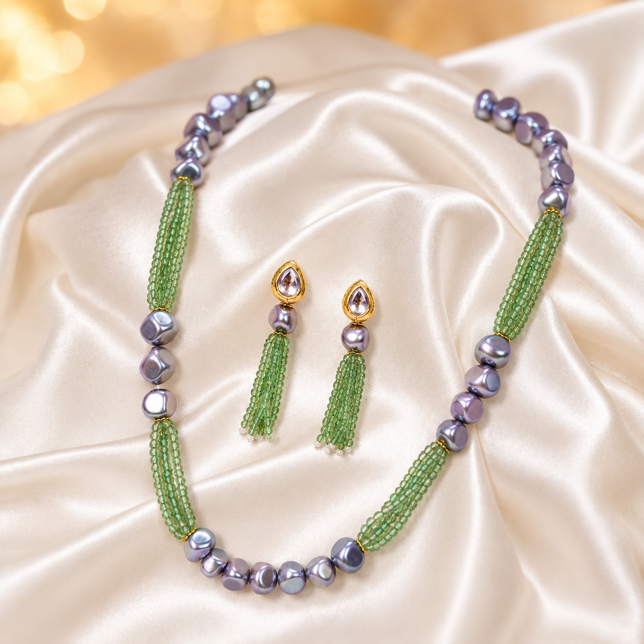 Sea Green Quadra Metallic Bead Mala
